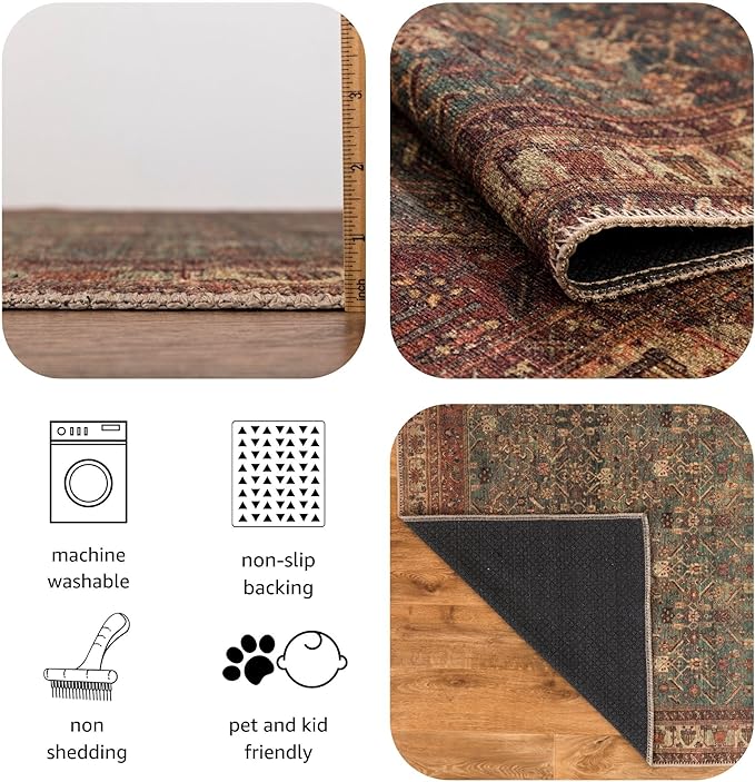 Keen Home Design 10x14 Rug - Machine Washable Area Rug with Non-Slip Backing, Ideal for Living Room, Dining Room, Bedroom - Vintage, Easy Clean, Durable, Low Pile Rug - (9'7" x 14')