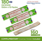 Raajsee Satya Traditional Ayurveda Incense Sticks, Nagchampa 15gmx12 Pack (12 Sets of 15g, 160 Pieces Total) with Raajsee Incense Holder