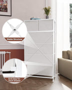 Crestlive Products Tall Dresser for Bedroom Vertical Skinny Dresser - Sturdy Steel Frame, Wood Top, Easy Pull Fabric Bins- Organizer Unit for Bedroom, Entryway, Closets - 6 Drawers (White)