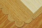 Scalloped Edge Rug, Hand Woven Natural Jute Area Rug, 10x10 Ft Square Beige & Brown Braided Kilim Rugs for Living Room, Kitchen, Entryway, Farmhouse