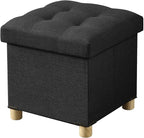 BRIAN & DANY Ottoman with Storage, Small Storage Ottoman for Dorm, Linen Folding Ottoman Foot Stool with Legs for Living Room and Bedroom, 15"x15"x15" - Black