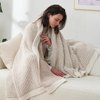Amélie Home Waffle Chenille Throw Blanket for Couch, Pineapple Stitch Knit Soft Cozy Knit Blanket Decorative Throw for Sofa, Chair, 60"x80", Beige&Ivory