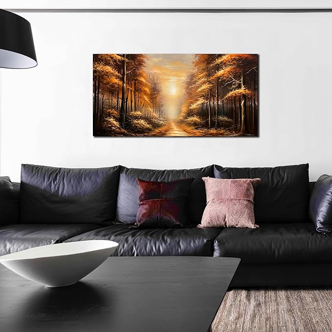 Large Wall Art for Living Room Bedroom Office Gold Forest Artwork Sunrise Landscape Nature Pictures Modern Wall Art Framed Canvas Prints 20x40 Inch