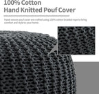 HOMBYS Unstuffed Ottoman Pouf Cover, 100% Cotton Handmade Knitted Ottoman Pouf Cover Round Foot Stool, Floor Bean Bag Chair, Foot Rest with Storage for Living Room Bedroom, Grey(Cover ONLY NO Filler)