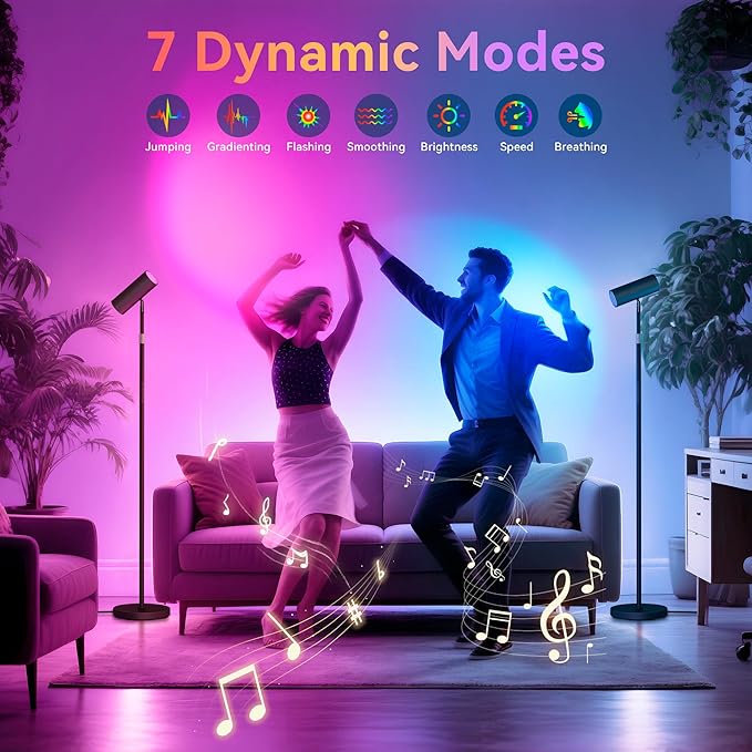 Spotlight Floor Lamp, Tall LED Standing Lamp with Remote/Touch Control, 2700K-6500K, 350°Rotating Head Standing Lamp, Reading Floor Lamp for Living Room, Bedroom, Office & Wall Art, Black RGB