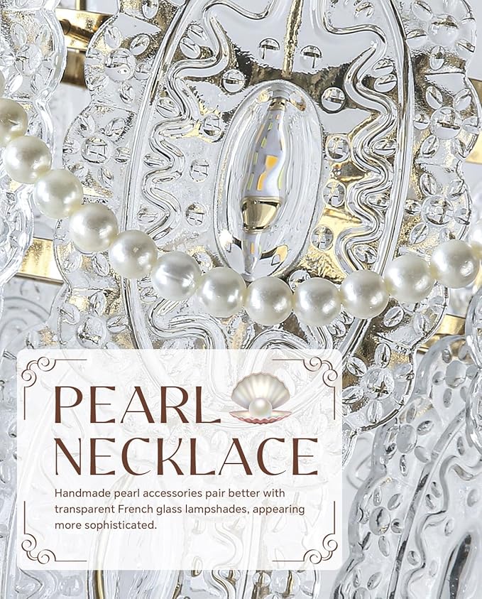 Gold Glass Floor Lamp, 63" Modern Vintage Standing Lamp with Imitation Pearl Decoration, Double-Layer Figured Glass shade, Elegant Brass Standing Floor Lamps for Living Room, Bedroom, Bulb Included