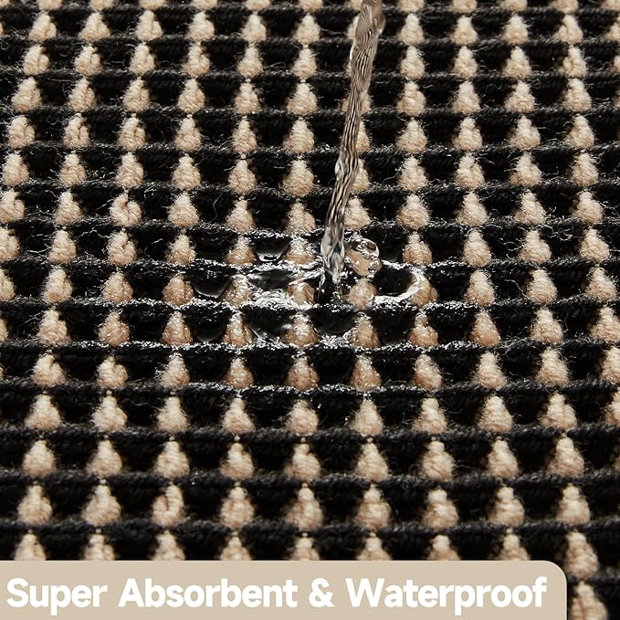 Waffle Runner Rug Bathroom, Long Boho Bathroom Rugs Non Slip Washable Super Absorbent Quick Dry Farmhouse Bath Decor, 72"x24" Khaki and Black