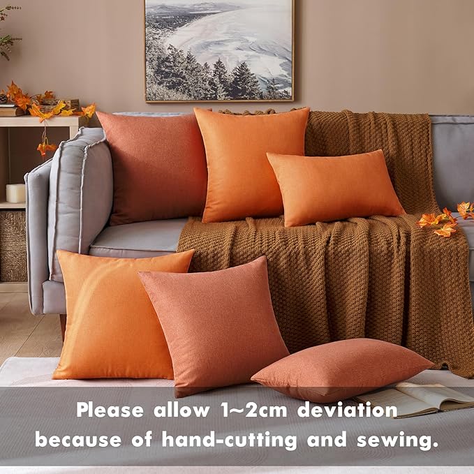 MIULEE Pack of 2 Decorative Outdoor Solid Waterproof Throw Pillow Covers Faux Linen Garden Farmhouse Cushion Cases for Summer Patio Tent Balcony Couch Sofa 12x12 Inch Rust