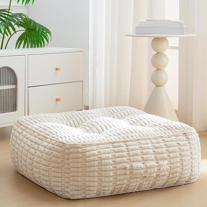 8" Washable Floor Pillow Cushion for Adults, Meditation Cushion Pillow, Removable Tufted Blended Corduroy Cover, Large Square Floor Sitting for Tatami Living Room or Yoga, 22x22 Inch, Machine Washable