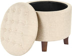 Homepop Home Decor Upholstered Round Tufted Foot Rest Ottoman Ottoman with Storage for Living Room & Bedroom Decorative Home Furniture, Twine Small