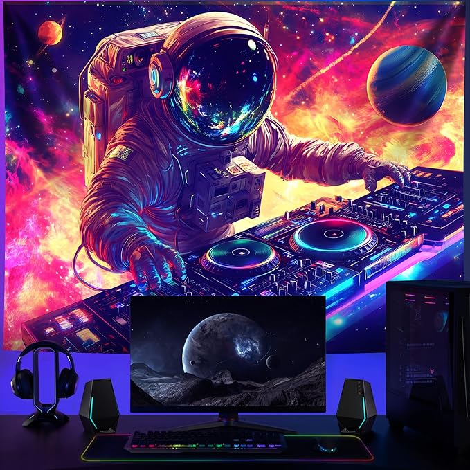 NYZE Blacklight Tapestry Music Wall Tapestry Space Art Colourful Design Tapestries for Hip Hop College Dorm Room Bedroom Wall Decor 59in×51in