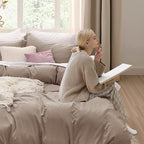 Bedsure Khaki Oversized Queen Duvet Cover - 3 Pieces Prewashed Cotton-Like Extra Soft Bedding Set, Includes 1 Duvet Cover 98x98 Inches with Zipper Closure & 2 Pillow Shams, Comforter Not Included