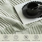Amélie Home Checkered Knit Throw Blanket for Couch, Chenille Texture Decorative Soft Blanket for Sofa & Chair, 50"x60", Sage Green & White