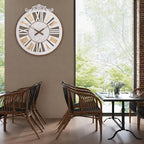 24 Inch Large Farmhouse Wall Clock - Rustic Antique Wood with Metal Circle & Engraved Numerals, Silent Battery Operated Clock for Living Room, Office, Kitchen, Bedroom