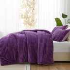 BEDELITE Fleece Queen Comforter Set -Super Soft & Warm Fluffy Purple Bedding, Luxury Fuzzy Heavy Bed Set for Winter with 2 Pillow Cases