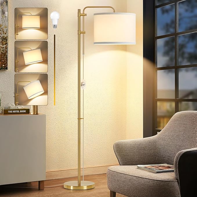 GyroVu Floor Lamp for Living Room, Adjustable Height Standing Lamps with 350° Rotate White Lampshade, 67.5-Inch Modern Tall Lamp Dimmable Floor Lamps for Corner Bedroom Home Office (Bulb Included)