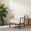 Simple Deluxe Mid-Century Modern Wood Accent Chair & Cozy Reading Chair, Upholstered Living Room Chair with Waist Cushion, Solid Wood Chair with Pillow for Bedroom, Beige