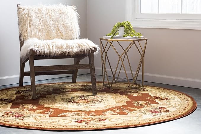 Rugs.com Chateau Collection Rug – 8 Ft Round Brick Red Medium Rug Perfect for Kitchens, Dining Rooms