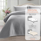 Kasentex KWX1804-GY Quilt Mini Set-Stone Washed-Super Soft Bedspread-Light Weight-White Down Alternative Microfiber Fill-Machine Washable-Solid Colors, Twin + 2 Shams, Grey