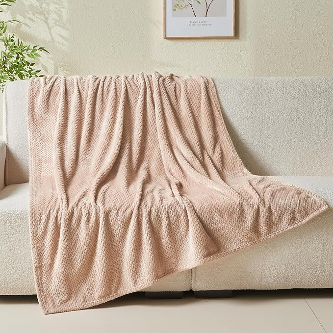 NEWCOSPLAY Super Soft Throw Blanket Taupe Premium Silky Flannel Fleece Leaves Pattern Lightweight Bed Blanket All Season Use (Taupe, Throw(50"x60"))