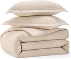 Bedsure Cotton Duvet Cover King - 100% Cotton Waffle Weave Beige Duvet Cover King Size, GentleSoft™ and Breathable Bedding Set for All Season, 3 Pieces, 104"x90"