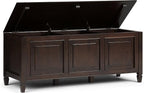 SIMPLIHOME Connaught Storage Bench - 51 inch Wide Solid Wood Trunk Bench in Dark Chestnut Brown, Traditional Bench for Entryway with Lift-Up Lid and 3 Hidden Compartments
