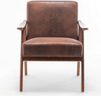 Accent Chair with Microfiber Upholstery and Solid Wood Frame, Classic Mid-Century Modern Living Room Furniture for Extra Seating, Light Brown