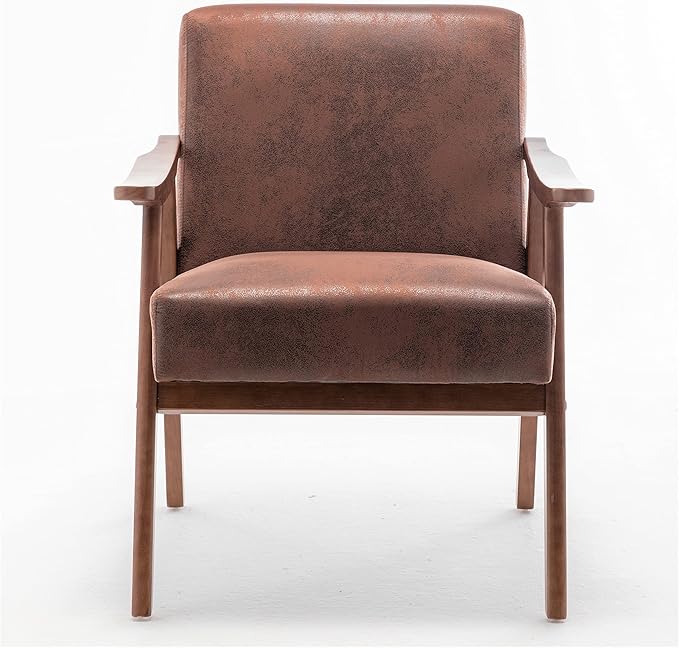 Accent Chair with Microfiber Upholstery and Solid Wood Frame, Classic Mid-Century Modern Living Room Furniture for Extra Seating, Light Brown