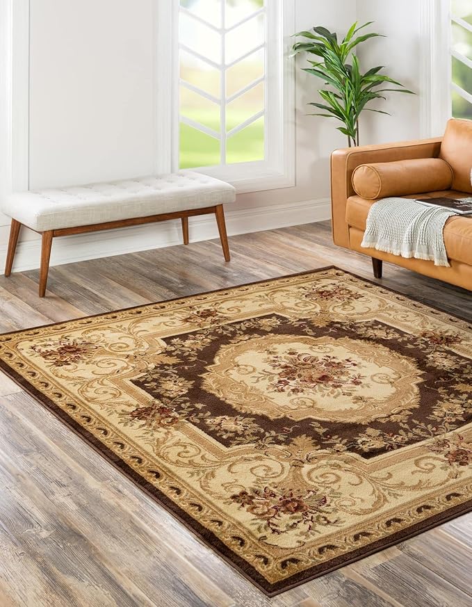 Rugs.com Chateau Collection Rug – 7' 10 Square Brown Medium Rug Perfect for Living Rooms, Kitchens, Entryways