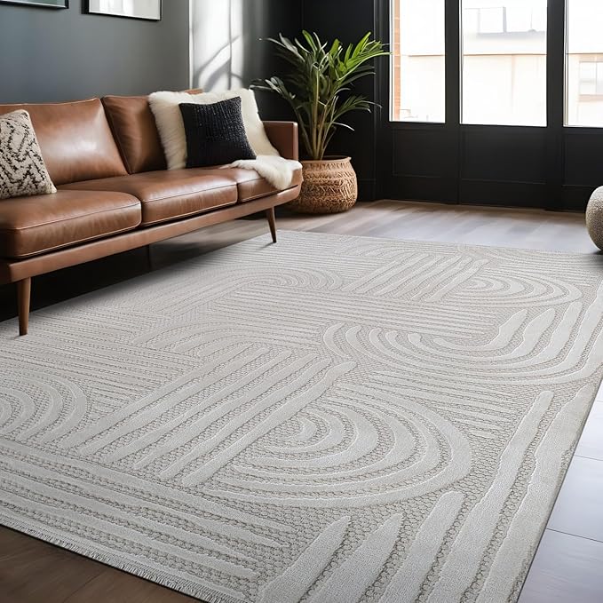 Modern Indoor Rug Orbit 8x10 Area Rugs for Living Room Luxury Kitchen Bedroom Durable Soft Geometric Durable Low and High Pile Stain Resistant Non Shedding Area Carpet 8x10