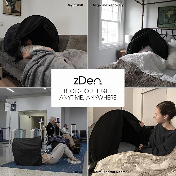 zDen The Original Patented Light-Blocking Luxury Sleep Den Bed Tent: Certified Non-Toxic Blackout Canopy to Improve Sleep Anytime, Anywhere. Perfect for Nightshift, Dorms, Travel, Naps and Relaxation