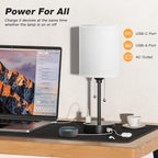 Bedside Table lamp for Bedroom Set of 2 - 3 Color Temperatures Small Lamps with USB C and A Ports, Pull Chain Table Lamps with AC Outlet, White Nightstand Lamps with Black Metal Base for Kids Reading