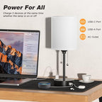 Small Bedside Table lamp for Bedroom - 3 Color Temperatures Bedside Lamps with USB C and A Ports, Pull Chain Table Lamps with AC Outlet, White Nightstand Lamps with Black Metal Base for Kids Reading