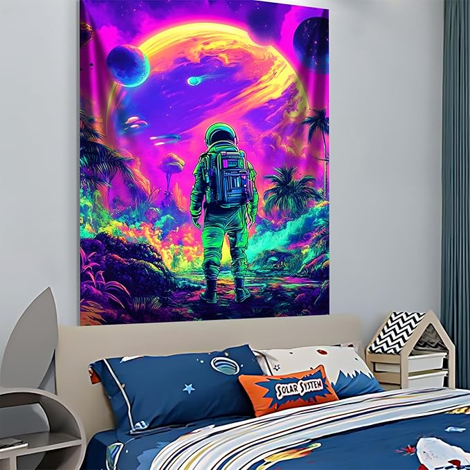 NYZE Astronaut Space Tapestry for Bedroom, Glow in the Dark Room Decor Wall Tapestries, Cool Galaxy Planet Wall Hanging, Wall Hanging for Men Guys Gamer Room Dorm Living Room 44x60 in