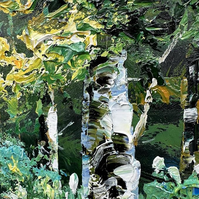 Alenoss Hand Painted Oil Painting on Canvas, Abstract Forest Landscape Painting, 28x40 inches, Green Artwork for Living Room Bedroom