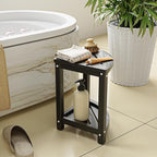 Shower Stool - Corner Bench Seat with HDPE Waterproof Shaving Legs, Baffle Storage Shelf, Indoor/Outdoor Use, Black