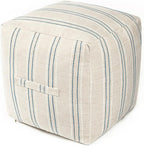AELS Unstuffed Farmhouse Pouf Cover for Living Room, Boho Storage Bean Bag Cubes, Beige with Navy Blue Stitch Yarn Dyed Stripe Square Ottoman Pouf Foot Rest Footstool, 18"x18"x18", Cover ONLY