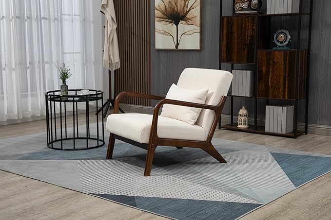 KEIKI Mid Century Modern Accent Chair, Scandinavian Style Lounge Chair with Breathable Fabric, Perfect for Bedroom or Sunroom