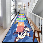 Hopscotch Carpet for Bedroom, 3.3x7ft, Zebra Jellyfish Animal Print Indoor Throw Rug, Cartoon Blue Runner Rug for Kids Room, Thin Low Pile Breathable Non Slip Rugs for Classroom Playroom