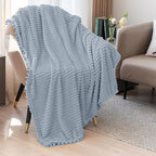 DISSA Fleece Blanket Queen Size – 90x90, Grey – Soft, Plush, Fluffy, Fuzzy, Warm, Cozy – Perfect Throw for Couch, Bed, Sofa - with Pompom Fringe - Flannel Blanket