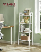 VASAGLE Ladder Shelf, 4-Tier Bookshelf, Storage Rack, Bookcase with Steel Frame, for Living Room, Home Office, Kitchen, Bedroom, Industrial Style, Maple White and Pearl White ULLS044W44