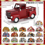 Valentines Day Truck Decor 12.2 Inch Farmhouse Vintage Metal Truck with 16 Magnet Valentines Table Decoration for Home Kitchen Spring Mantel Holiday Interchangeable Seasonal Decor(Red)