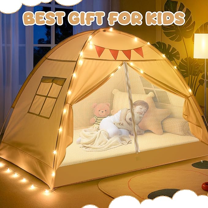 LEEDOR Bed Canopy for Kids/Adults,Mosquito Net & Privacy Tent 2-in-1 Bed Tent, Mesh & Blackout Cloth Double Design Dream Tent,Indoor Safety Bed Tent for Girls/Boys Full (No Mattress)
