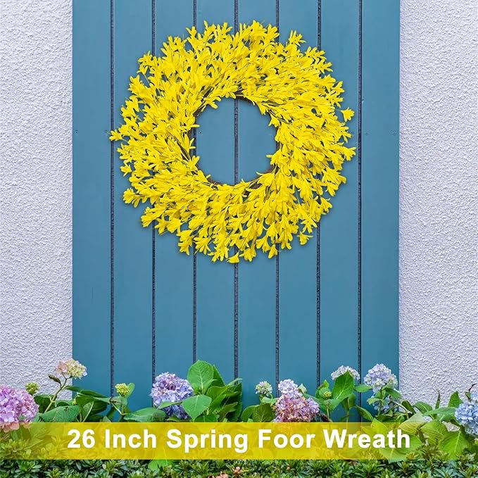 26 Inch Spring Wreaths for Front Door Large Spring Door Wreath Easter Valentines Wild Floral Summer Wreaths Outside All Season for Farmhouse Porch Wall Wedding Living Room Home Decor(Yellow)