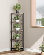 5-Tier Corner Shelf, Corner Bookcase, 55.2" Tall Vertical Display Rack, Plant Stand, Open Storage Shelf, for Living Room, Bedroom, Study, Kitchen, Greige and Black TCJ12BG
