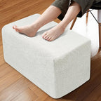 Rectangular Stuffed Pouf Ottoman with Foam Chunk Filling, Furry Fabric Design, Multi-Functional Floor Pouf for Living Room, White