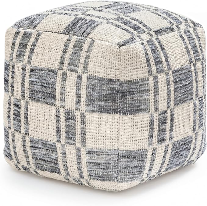 Anji Mountain Artisan Crafted Cotton Blend Pouf Ottoman | Versatile Floor Seating & Footstool for Living Room | Modern Boho Home Décor Accent | Filled Pouffe