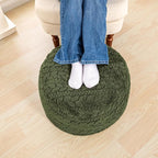 Unstuffed Ottoman Pouf Cover – Round Faux Fur Footstool Plush Floor Pouf (No Filler Included) Perfect for Living Room, Bedroom, or Office Lounge (Green, 20x20x15 in)