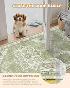 Runner Rug 2x8 Runners for Hallways Non Slip Washable, Vintage Hallway Runner Rugs for Living Room, Low Pile Soft Hallway Rug for Kitchen Bedroom Laundry Room Rug(Light Green,2'x8')
