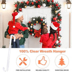15" Clear Wreath-Hanger Non Scratch Over The Door Hooks,2 Pack Wreath-Door-Hanger Easter Halloween Christmas Decoration,Welcome Sign for Front Door Décor Inside Outside,Slim Hangers Organizer for Home